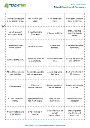 ESL mixed conditionals dominoes game for intermediate B1: matching, discussion, group game
