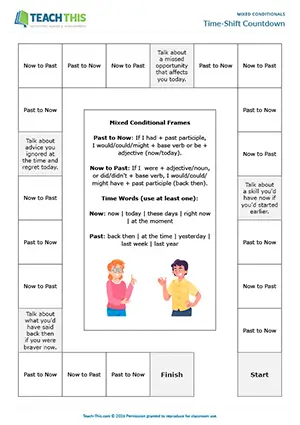 ESL  conditionals game: board game for upper-intermediate B2, forming sentences, short answers, freer practice, group work