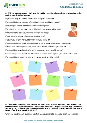 ESL conditionals review activity for upper-intermediate B2: asking and answering questions, pair work