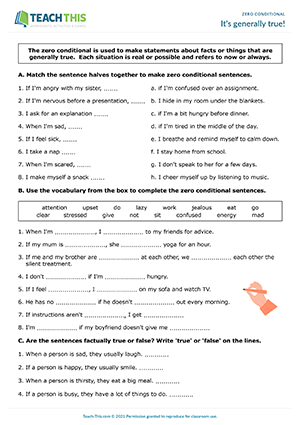 Condition sentences interactive worksheet