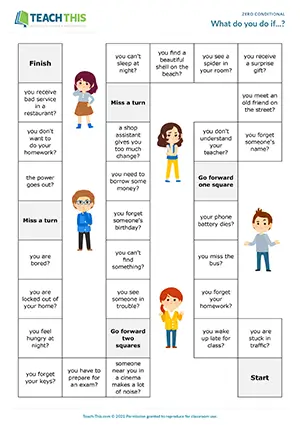 ESL zero conditional board game for intermediate B1: asking and answering questions, freer practice, group activity