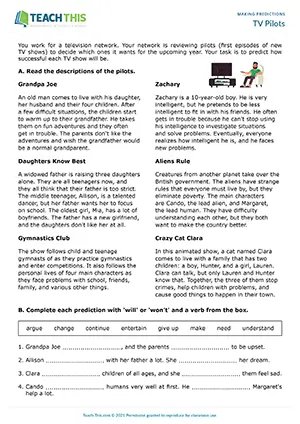 Future Simple worksheet, predictions, TV shows, discussion, gap-fill, upper-intermediate