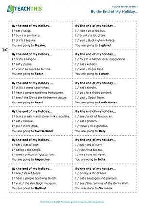 Future Perfect Simple game for B2 - clues, guessing countries, group work
