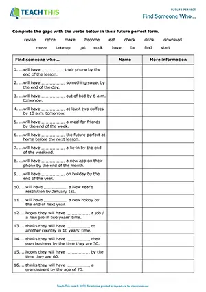 Future Perfect Simple activity for B2 - asking/answering questions, class mingle