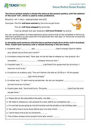 Future Perfect Simple worksheet for B2 - gap-fill, matching, sentence completion, predictions