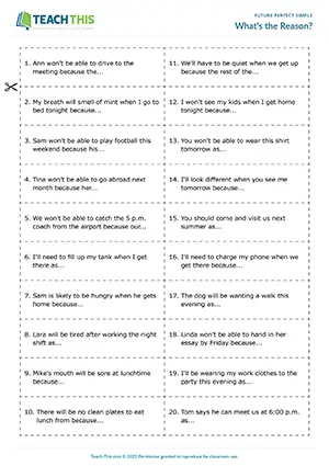 Future Perfect Simple activity for B2 - matching, sentence formation, pair work