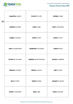 ESL Be Going to and Present Continuous Card Game preview: Intermediate students practice talking about intentions, plans, and fixed future arrangements