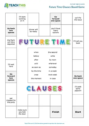 Future time clauses board game, sentence completion, group work, upper-intermediate