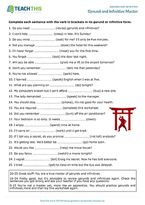 Gerunds and infinitives worksheet, gap-fill, changing word forms, B1