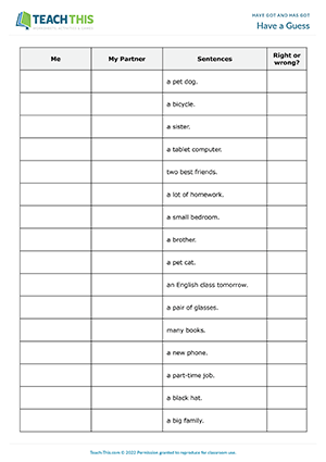 Have Got Has Got Esl Games Activities Worksheets