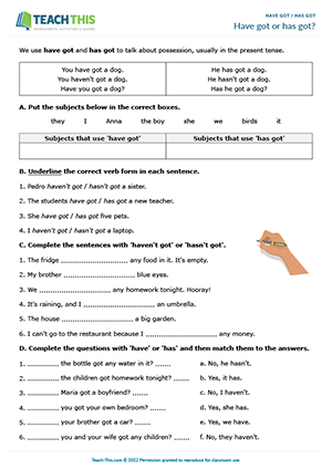 Have Got Has Got Esl Games Activities Worksheets