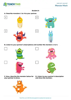 ESL has got activity for A2: students describe monsters, match drawings, and practice vocabulary for appearance