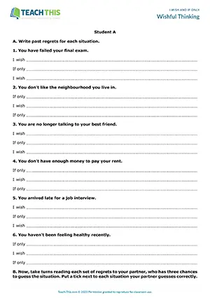 ESL I wish/If only game for B2: writing past regrets and guessing situations in group and pair work