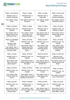 ESL I wish/If only game for B1: role-play expressing annoyance, using situation and action cards