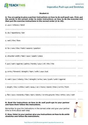 ESL imperatives activity for B2: students order, listen, give, and follow exercise instructions