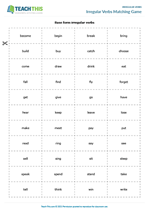 Irregular past tense verbs online board game