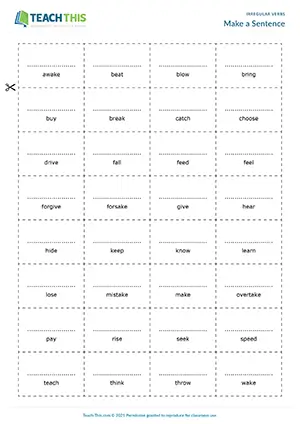 ESL irregular verbs game for A2: students change verbs and make past simple sentences in group work