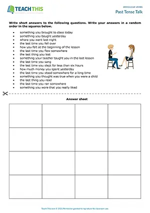ESL pelmanism game and speaking for irregular verbs: matching, questions, and pair interview practice