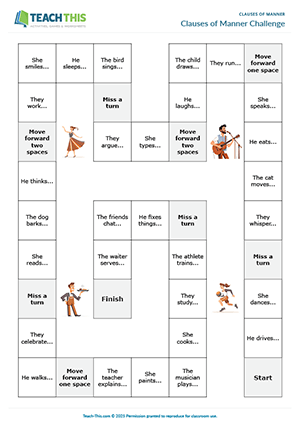 ESL Clauses of Manner game for intermediate B1: forming
sentences, freer practice, group work
