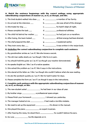 ESL Clauses of Manner worksheet for intermediate B1: matching,
multiple choice, gap-fill, writing sentences and a paragraph, pair work
