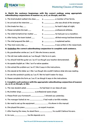 ESL Clauses of Manner worksheet for intermediate B1: matching,
multiple choice, gap-fill, writing sentences and a paragraph, pair work
