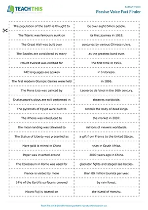Passive voice fact-finding games for B1: match, pelmanism, create passive sentences about facts/inventions