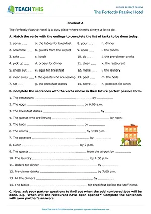 Future perfect passive activity for B2: matching, gap-fill, information gap, and question practice