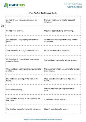 ESL game for upper-intermediate B2: combining past perfect continuous and past simple sentences with 'when', group practice