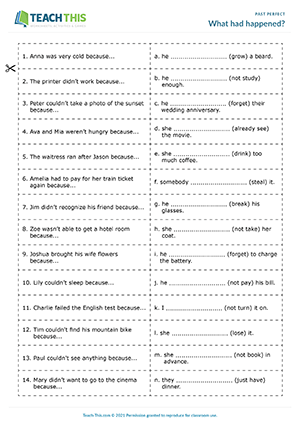 Past Perfect ESL Activities Worksheets Games