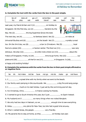 ESL past simple worksheet for pre-intermediate A2: affirmative/negative statements, regular/irregular verbs, writing