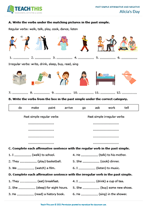 past simple affirmative negative games esl activities worksheets