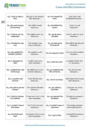 ESL Past Simple vs. Past Perfect game for intermediate B1: forming sentences, matching, group work
