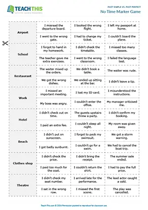 ESL past simple vs past perfect game for upper-intermediate B2: matching, forming sentences, controlled practice, group work