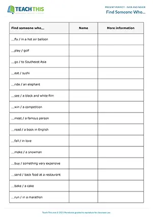 ESL Have You Ever activity preview: asking and answering questions, freer practice, pre-intermediate
