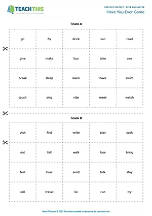 ESL present perfect game preview: forming, asking and answering questions from prompts, true or false, guessing, group work, pre-intermediate