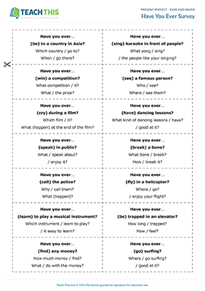 Present Perfect Ever Never Esl Activities Games Worksheets