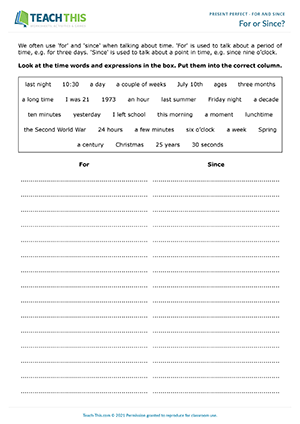 Present Perfect For and Since - Board Game - ESL Expertz