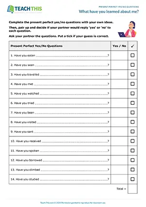 ESL Have You Questions Game preview, A2 level, completing, asking and answering questions, guessing in pairs