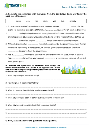 Present Perfect For and Since - Board Game - ESL Expertz