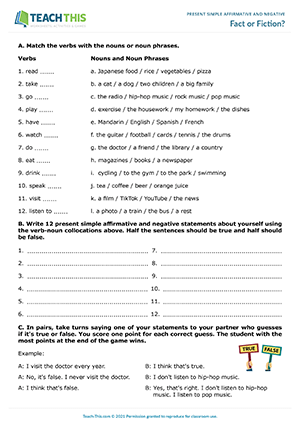 Regular Verb Matching Activity - Present Simple, Past Simple and