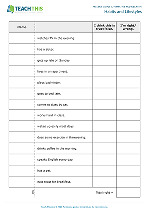 Present Simple Chart - TEFL Lessons 