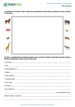 communication activities present simple My Animal Preview