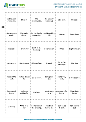 communication activities present simple Present Simple Dominoes Preview