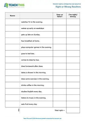 ESL Present Simple Game worksheet preview for Elementary A1-A2 with habits and lifestyle guessing activities