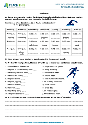 communication activities present simple Simon the Sportsman Preview