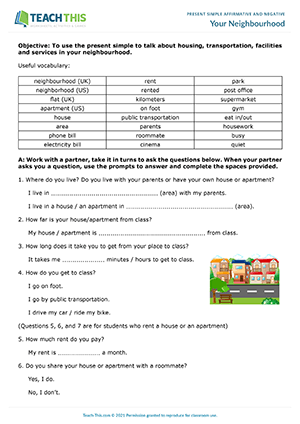 communication activities present simple Your Neighbourhood Preview