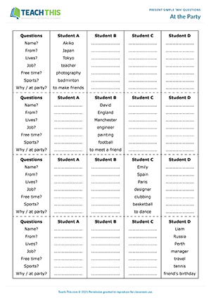 Present Simple Chart - TEFL Lessons 