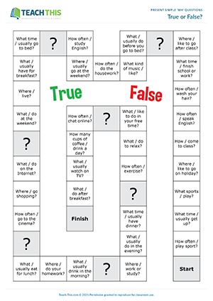 present simple questions wh game games esl activities false true worksheets question teach grammar