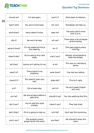 Tag questions examples