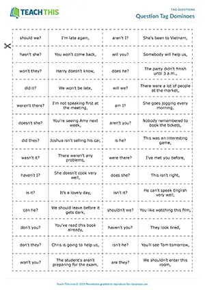 ESL Tag Questions Game preview, Intermediate B1, matching, group work